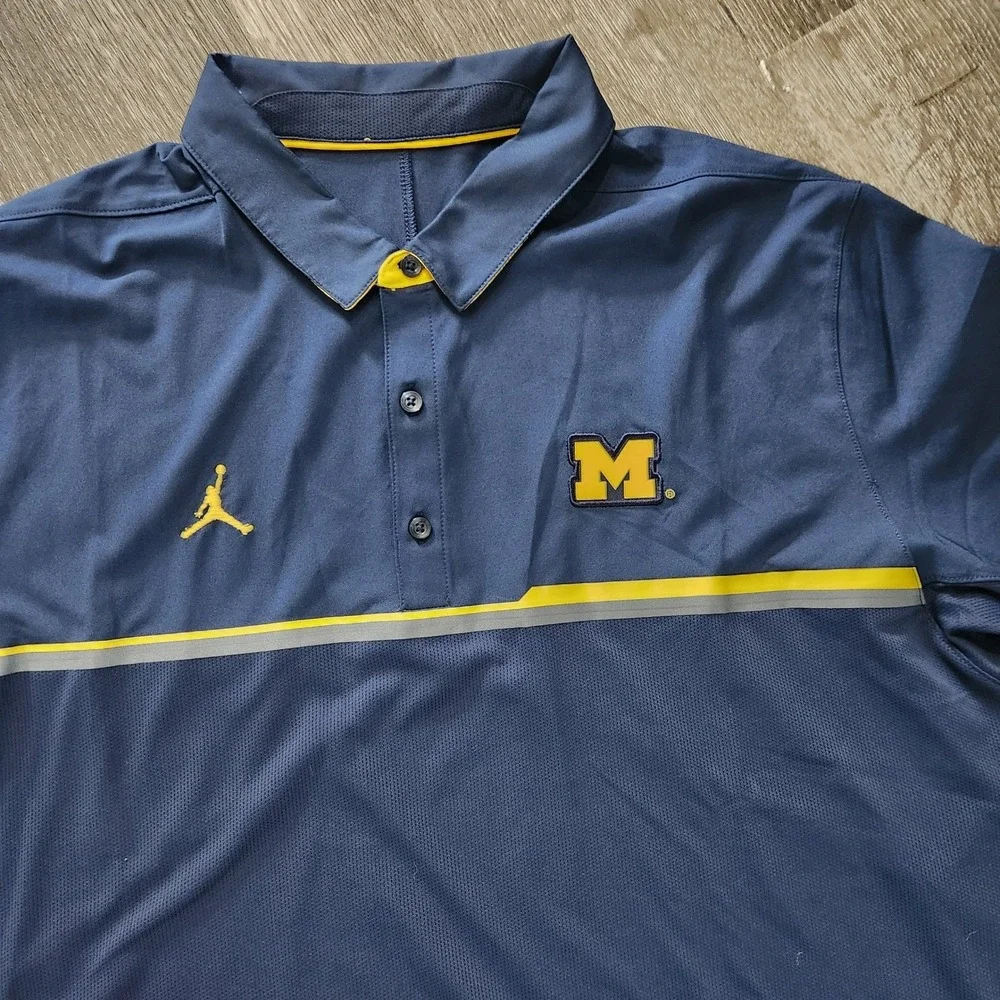 Jordan Michigan Wolverines Mens XL Dri-FIT Polo Shirt Navy Blue Maize Yellow
